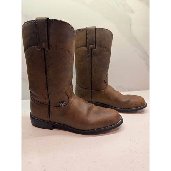 Justin Men’s Size 7 Basics Roper Medium Toe Bay Apache Brown Western Boots - Picture 1 of 6
